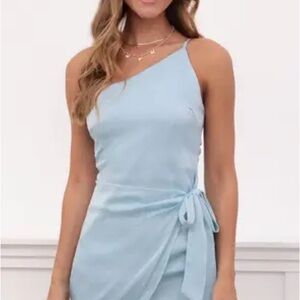 Lucy in the Sky Pale Blue One-Shoulder Tie-Waist Dress